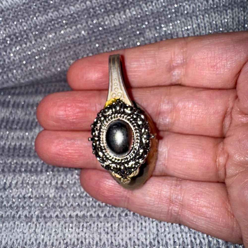 Elegant Black and Silver toned Bent Spoon Pendant